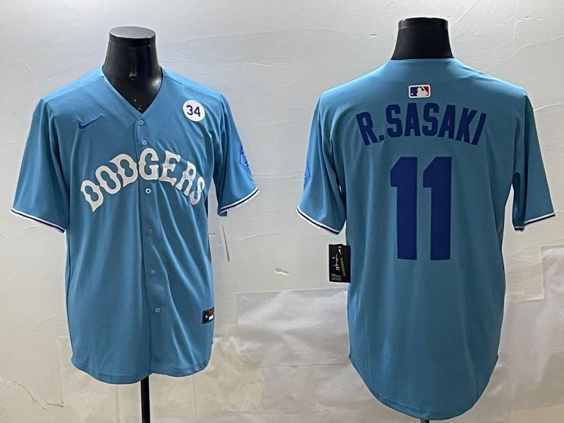 Men Los Angeles Dodgers 11 R.Sasaki Light Blue Joint Name 2025 Nike MLB Jersey style 19